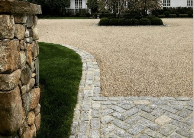 Buff Gravel with Herringbone Block Entrance — Henfield