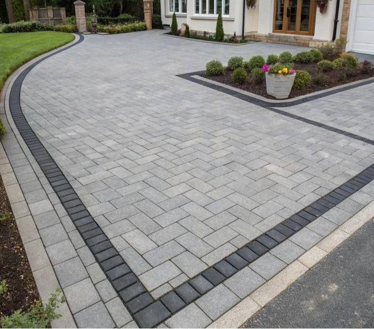 Brighton Grey Herringbone & Charcoal Border