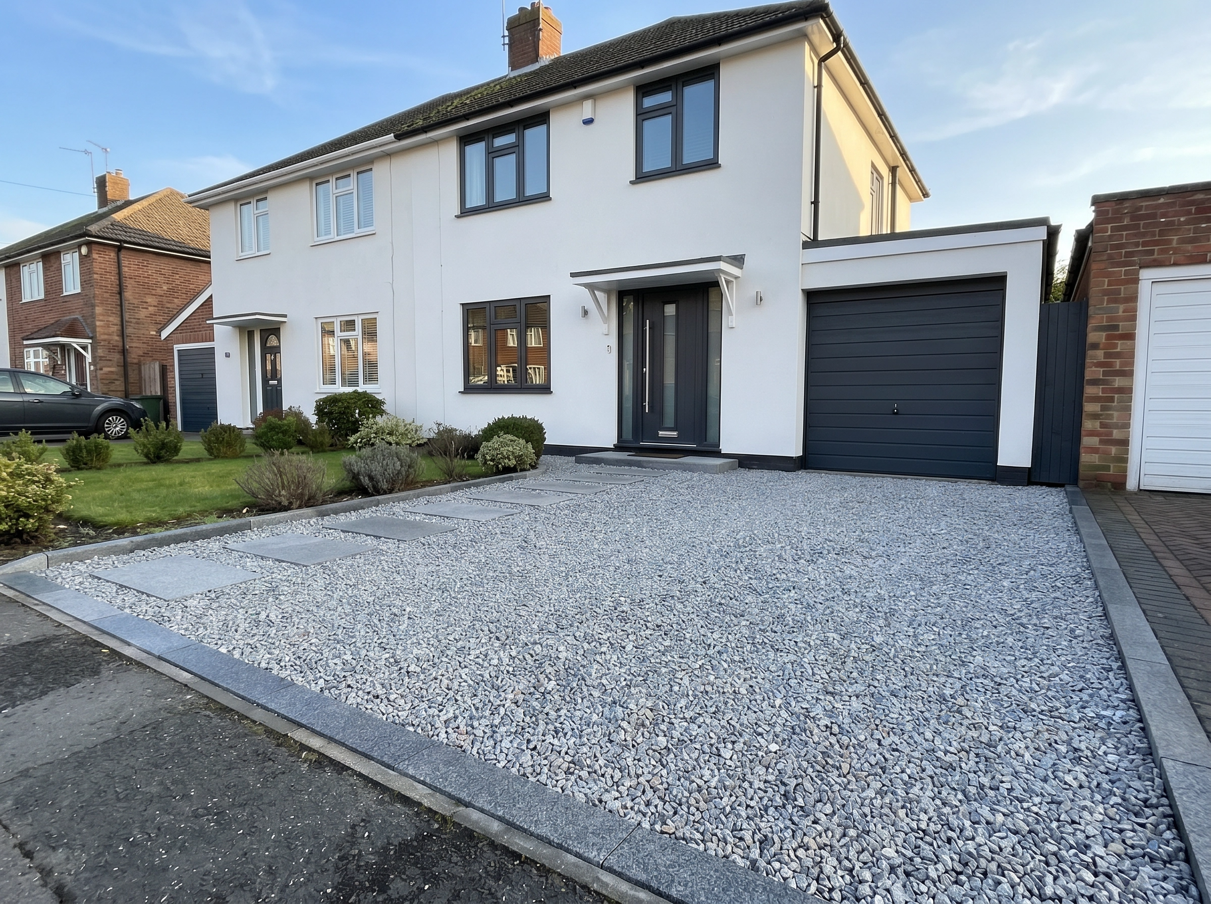 Silver Grey Angular Gravel with Granite Sett Pathway — Hassocks