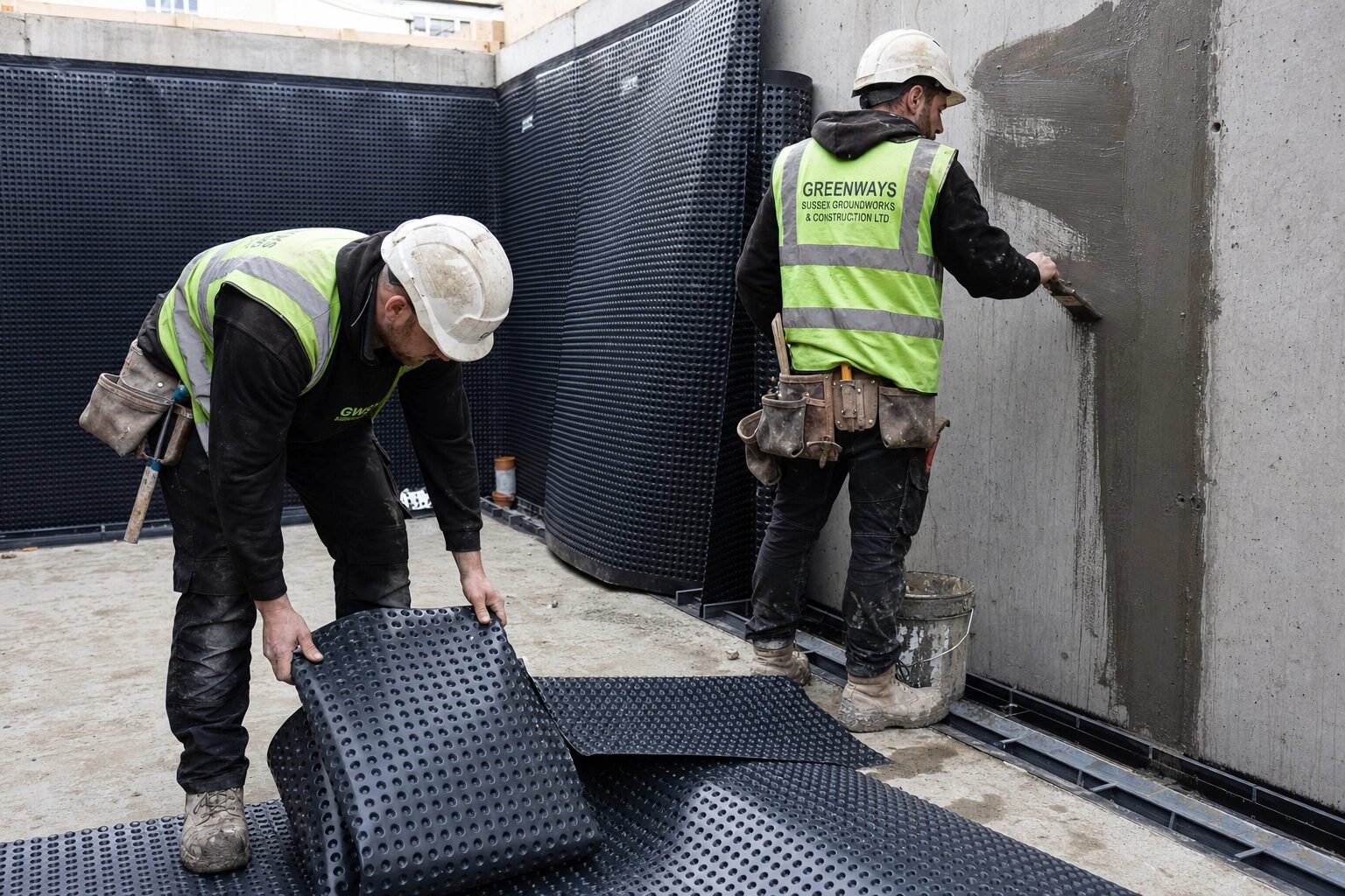 Basement walls waterproofing reinforced concrete Sussex